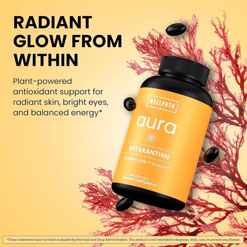 Astaxanthin Supplements 12mg | Vegan Astaxanthin Softgels from Microalgae | Antioxidant for Skin Hydration, Elasticity & Radiant Glow | Non-GMO, Vegan, Made in USA | 2 Month Supply, 60 Softgels in Saudi Arabia