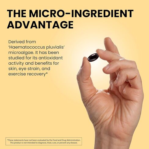 Astaxanthin Supplements 12mg | Vegan Astaxanthin Softgels from Microalgae | Antioxidant for Skin Hydration, Elasticity & Radiant Glow | Non-GMO, Vegan, Made in USA | 2 Month Supply, 60 Softgels in Saudi Arabia