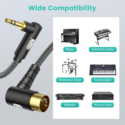 EMK Dual 90° Angle MIDI Cable 2-Pack, 3.5mm TRS to 5-Pin DIN, Right-Angle Connectors for Synth/Keyboard/Controller (10ft/3m) in Saudi Arabia