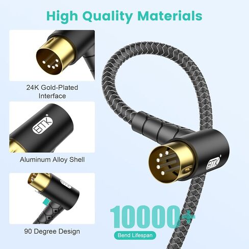 EMK Dual 90° Angle MIDI Cable 2-Pack, 3.5mm TRS to 5-Pin DIN, Right-Angle Connectors for Synth/Keyboard/Controller (10ft/3m) in Saudi Arabia