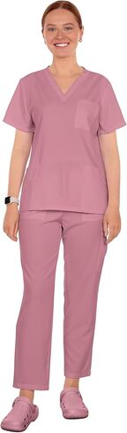 Solid Scrub Sets quick-drying short-sleeve surgical wear for women, workwear for nurses and veterinary clinics. in Saudi Arabia