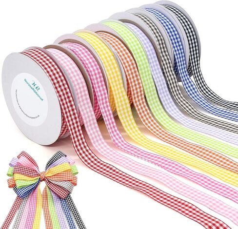 Plaid Ribbon 10 Color 250 Yards Gingham Ribbon 3/8" X 25Yd/Roll Variety Pack, Roll Assorted Spring Easter Plaid Ribbon for Crafts, Gift Wrapping in Saudi Arabia