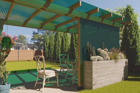 Polycarbonate Corrugated Roofing Panels, Curved Green, 21" x 72", Rainproof Patio, Deck, Carport & Under-Deck Cover, Set of 10 in Saudi Arabia