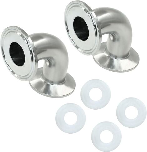 Hordion 2 Pack 1" Tube OD Sanitary Ferrule Elbow, 90 Degree Pipe Fitting with 4 Rubber Gaskets Tri Clamp 1.5 Inch in Saudi Arabia