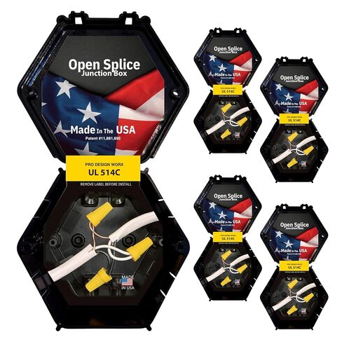 Open Splice Junction Box 2-Pack | UL 514C | One-Piece Polycarbonate Box, Code-Approved, Durable DIY Electrical Splice Enclosure in Black | Fast Installation for Safe Wiring Connections in Saudi Arabia