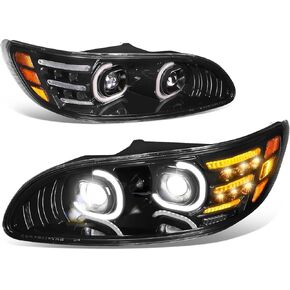 مجموعات المصابيح الأمامية من Auto Dynasty زوج جهاز عرض هالو DRL مزدوج على شكل C مع إشارة انعطاف LED متوافقة مع Peterbilt 325 330 335 337 340 348 382 384 386 387 99-20، كروم in Kuwait