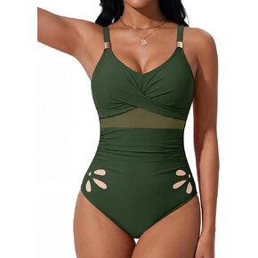 Women Tummy Control One Piece Swimsuit Petal Cutout with Inner Liner Bathing Suit Mesh Metal Swimwear in Saudi Arabia