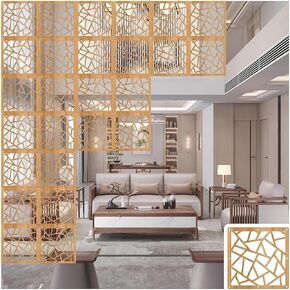 TIST Home Partition Decoration Folding Privacy Screen Room Divider Wood Plastic Living Room Divider Screen, Hollow Screen Decoration Hanging Room Dividers(Natural a,35Pcs) in Kuwait