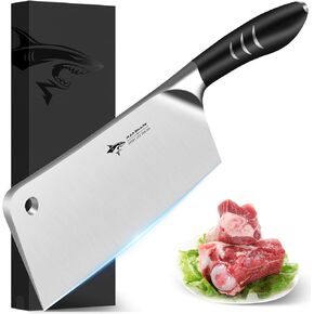 MAD SHARK 7.5 Inch Meat Cleaver Knife, Professional Bone Chopping Butcher with Heavy Duty Blade, German Military Grade Composite Steel, Chinese Chef's Bone Cutting Knife for Home Kitchen & Restaurant in Saudi Arabia
