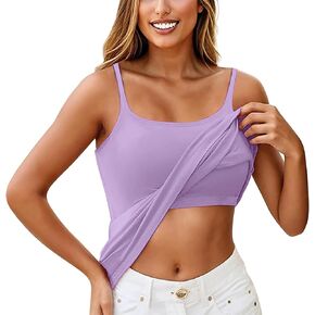 Women Tank Tops with Built in Bra Padded Summer Adjustable Spaghetti Strap Basic Sleepwear Workout Yoga Camisole Top in Kuwait