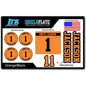 مجموعة ملصقات لمقبض مضرب البيسبول وخوذة لاعب البيسبول - مجموعة معرف كاملة مع الاسم والأرقام (أسود) in Kuwait