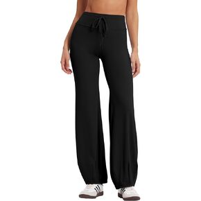 MOOSLOVER Women Bubble Yoga Pants Drawstring Fold Over Flare Leggings Pilates Casual Lounge Pant(XL,Black) in Saudi Arabia