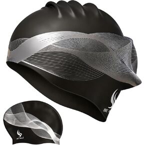 BENICE Black Extra Large Swim Cap for Women Men, Durable Silicone Swimming Hat with Ear Protection, Unisex Adults Bath Swimming Caps for Long Thick Curly Hair & Dreadlocks Braids Weaves Afro Hair in Saudi Arabia