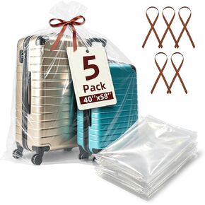 5 Pack 40'' x 58'' XL Storage Bags, Extra Large Clear Plastic Bags Ideal for Suitcases, Luggage, Attic Storage, Clothes, Xmas Trees (5 Ties) in Saudi Arabia