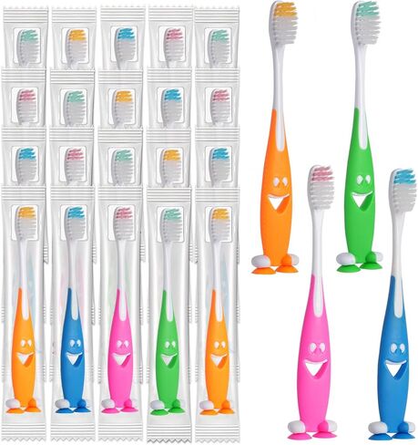 Newday 100 Pack Kids Toothbrush Bulk Soft Bristles Toddler Cute Toothbrush with Suction Cup, Includes Travel Covers, Individually Wrapped Toothbrushes for Kid Home School Daycare Camp (Shark) in Saudi Arabia