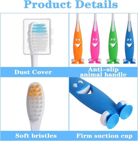 Newday 100 Pack Kids Toothbrush Bulk Soft Bristles Toddler Cute Toothbrush with Suction Cup, Includes Travel Covers, Individually Wrapped Toothbrushes for Kid Home School Daycare Camp (Shark) in Saudi Arabia