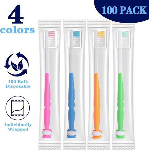 Newday 100 Pack Kids Toothbrush Bulk Soft Bristles Toddler Cute Toothbrush with Suction Cup, Includes Travel Covers, Individually Wrapped Toothbrushes for Kid Home School Daycare Camp (Shark) in Saudi Arabia