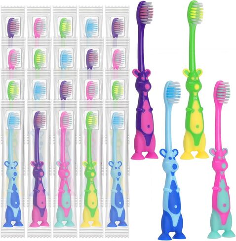 Newday 100 Pack Kids Toothbrush Bulk Soft Bristles Toddler Cute Toothbrush with Suction Cup, Includes Travel Covers, Individually Wrapped Toothbrushes for Kid Home School Daycare Camp (Shark) in Saudi Arabia