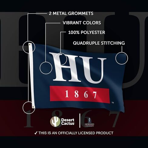Desert Cactus Howard University HU Flag - 3 x 5 Feet Bison Banner, Indoor/Outdoor Durable Fabric, 100% Polyester Design (Style 2a) in Saudi Arabia