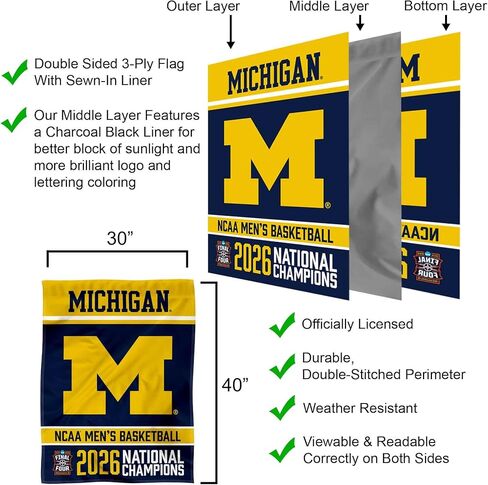 Michigan Team University Wolverines 2026 Basketball National Champions Double Sided House Banner Flag in Saudi Arabia