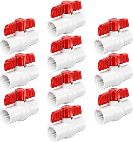 YADIAN 10Pack 1/2'' PVC Ball Valves Threaded (NPT), T-handle SCH40 Water Pipe Shut-Off Valve Plastic Control Valve for Pool, Sewage Pump, Sprinkler Lines, Outdoor Plumbing & Irrigation System, Thread in Saudi Arabia