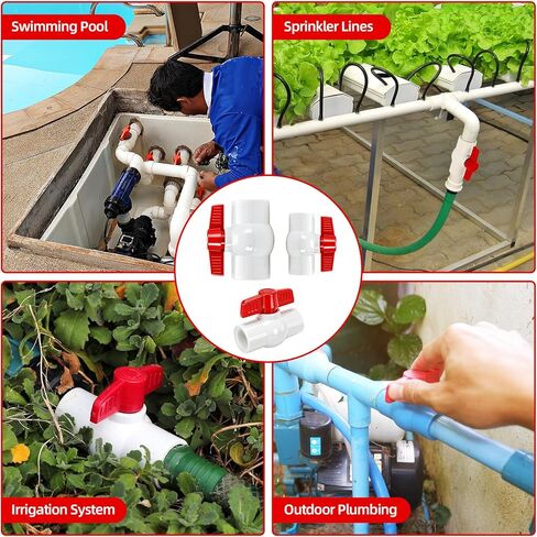 YADIAN 10Pack 1/2'' PVC Ball Valves Threaded (NPT), T-handle SCH40 Water Pipe Shut-Off Valve Plastic Control Valve for Pool, Sewage Pump, Sprinkler Lines, Outdoor Plumbing & Irrigation System, Thread in Saudi Arabia