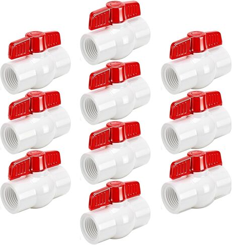 YADIAN 10Pack 1/2'' PVC Ball Valves Threaded (NPT), T-handle SCH40 Water Pipe Shut-Off Valve Plastic Control Valve for Pool, Sewage Pump, Sprinkler Lines, Outdoor Plumbing & Irrigation System, Thread in Saudi Arabia