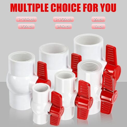 YADIAN 10Pack 1/2'' PVC Ball Valves Threaded (NPT), T-handle SCH40 Water Pipe Shut-Off Valve Plastic Control Valve for Pool, Sewage Pump, Sprinkler Lines, Outdoor Plumbing & Irrigation System, Thread in Saudi Arabia