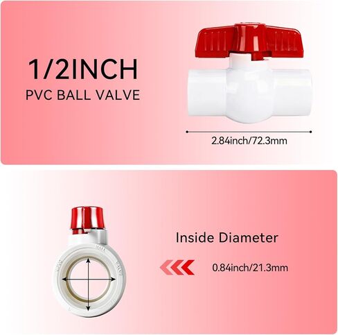 YADIAN 10Pack 1/2'' PVC Ball Valves Threaded (NPT), T-handle SCH40 Water Pipe Shut-Off Valve Plastic Control Valve for Pool, Sewage Pump, Sprinkler Lines, Outdoor Plumbing & Irrigation System, Thread in Saudi Arabia