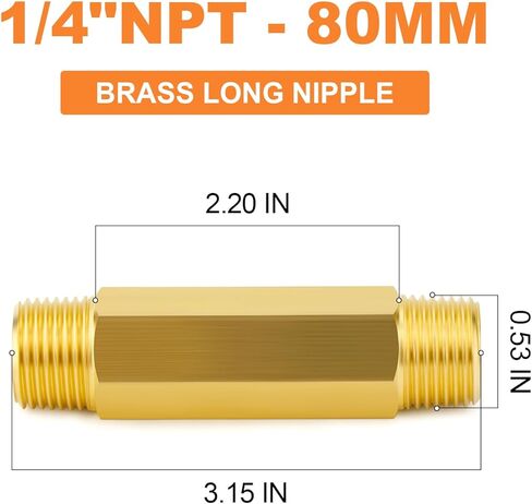 GASHER Brass Long Nipple, 1/4 NPT brass nipple, 3" Length Brass Pipe Fitting(2Pcs) in Saudi Arabia