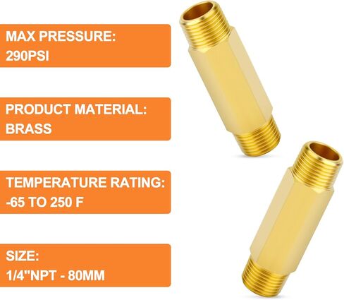 GASHER Brass Long Nipple, 1/4 NPT brass nipple, 3" Length Brass Pipe Fitting(2Pcs) in Saudi Arabia