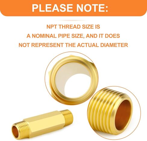 GASHER Brass Long Nipple, 1/4 NPT brass nipple, 3" Length Brass Pipe Fitting(2Pcs) in Saudi Arabia