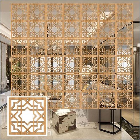 TIST Home Partition Decoration Folding Privacy Screen Room Divider Wood Plastic Living Room Divider Screen, Hollow Screen Decoration Hanging Room Dividers(Natural B,25Pcs) in Kuwait