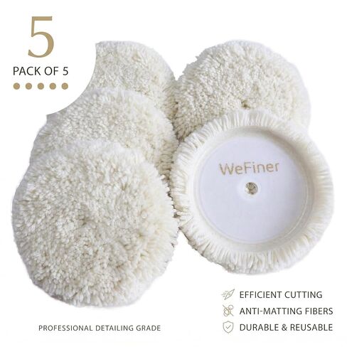 7 Inch Wool Buffing Pads – Pack of 5 Premium Natural Wool Polishing Pads, Heavy Cutting & High-Gloss Finish, Hook and Loop Backing for Car, Boat & Surface Detailing in Saudi Arabia