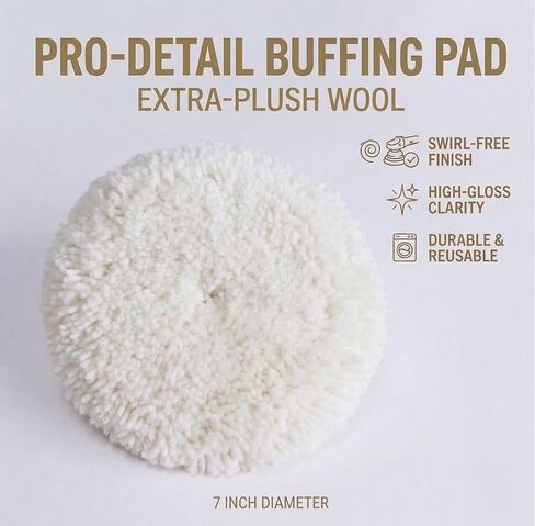7 Inch Wool Buffing Pads – Pack of 5 Premium Natural Wool Polishing Pads, Heavy Cutting & High-Gloss Finish, Hook and Loop Backing for Car, Boat & Surface Detailing in Saudi Arabia