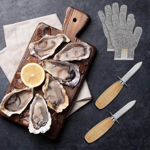 Tarpop 16 Pieces Oyster Shucking Knife Set 8 Stainless Steel Oyster Shuckers Bulk 8 Level 5 Protection Cut Resistant Gloves Seafood Opener Tool Kit for Clam Pearl Shell Shucking in Saudi Arabia