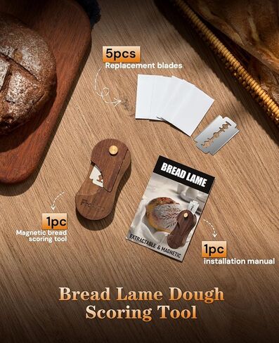 Bread Lame, Scoring Tool for Sourdough with 5 Retractable Razor Blades, Professional Dough Scorer with Magnetic Safety Design, Bread Slashing Tool, Sourdough Knife Supplies for Baking (Walnut) in Saudi Arabia