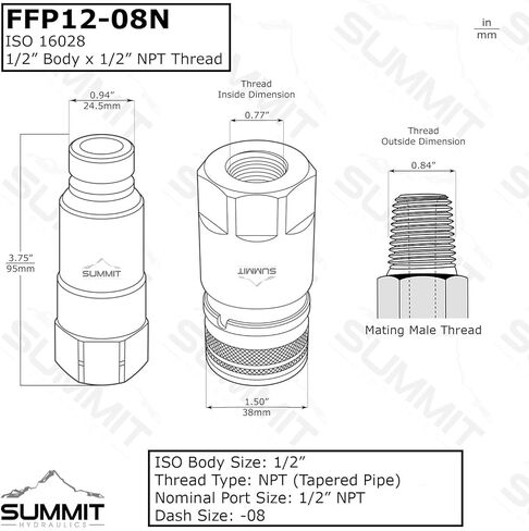 Flat Face Connect Under Pressure Hydraulic Quick Connect Male Coupler, 1/2″ NPT Thread in Saudi Arabia