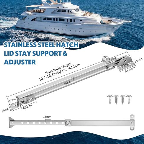 Flutesan Boat Hatch Lid Stay Support Rod 10.7 to 16.3 Inch Stainless Steel Adjustable Marine Window Holder with Multiple Positions for Rv Yacht Cabin Door Deck Box Skylight Vent Cover Support in Saudi Arabia