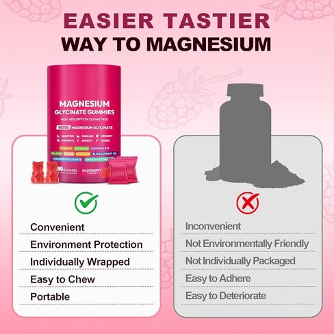 Magnesium Glycinate Gummies 600mg, High Absorption Magnesium Complex, Sugar Free Chewables Gummies with VitaminD & B6, CQ10 for Adults & Kids, Relaxation, Muscle & Zzz Support in Saudi Arabia