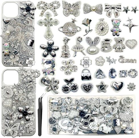Sutesloly Junk Case Charms Kit, Pink y2k Glitter Phone Case Charm with Storage Box, Kawaii DIY Accessories for Bags, Shoes, Crafts,Cute Bow,Resin Flat Bottomed Drill,Star Letters,Butterfly in Saudi Arabia