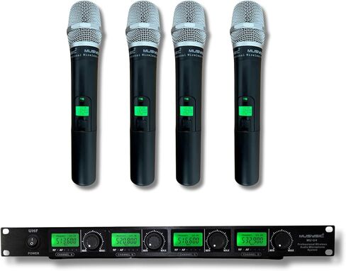 MUSYSIC MU-U4-HH Professional 4-Channel UHF Wireless Handheld Microphone System – 4 Dynamic Handheld Mics, 500-580 MHz 300ft Range, LCD Display, Individual Volume Controls, Mixed & Separate Outputs in Saudi Arabia