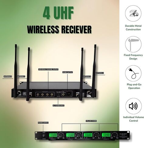 MUSYSIC MU-U4-HH Professional 4-Channel UHF Wireless Handheld Microphone System – 4 Dynamic Handheld Mics, 500-580 MHz 300ft Range, LCD Display, Individual Volume Controls, Mixed & Separate Outputs in Saudi Arabia