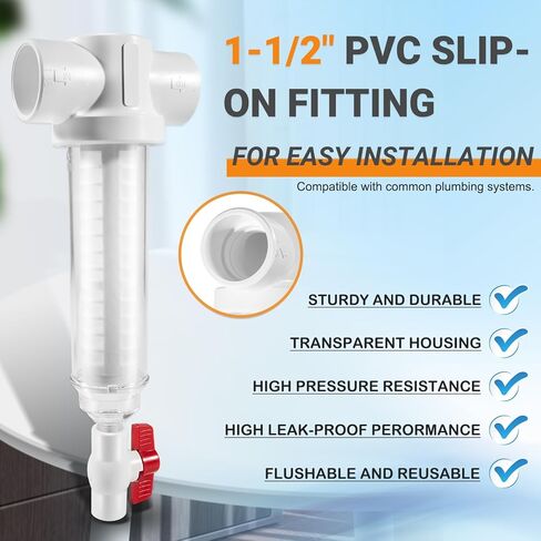 100 شبكة فاصل رمل/نظام تصفية مياه الرواسب، مدخل/مخرج منزلق PVC مقاس 1.5 بوصة، 50 جالونًا في الدقيقة، بديل لفلتر Rusco Vu-Flow Spin-Down in Saudi Arabia