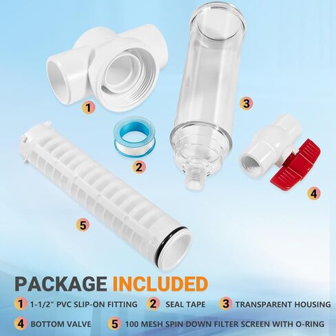 100 شبكة فاصل رمل/نظام تصفية مياه الرواسب، مدخل/مخرج منزلق PVC مقاس 1.5 بوصة، 50 جالونًا في الدقيقة، بديل لفلتر Rusco Vu-Flow Spin-Down in Saudi Arabia