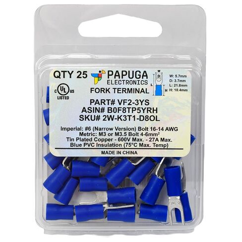 PAPUGA 25 قطعة 16-14 AWG #6 / M3.5 موصل تجعيد شوكة معزول ضيق، PVC، 600V 27A، موصل تيار عالي للمحطة الصناعية UL cUL، لوحات التحكم in Saudi Arabia
