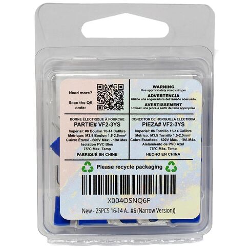 PAPUGA 25 قطعة 16-14 AWG #6 / M3.5 موصل تجعيد شوكة معزول ضيق، PVC، 600V 27A، موصل تيار عالي للمحطة الصناعية UL cUL، لوحات التحكم in Saudi Arabia