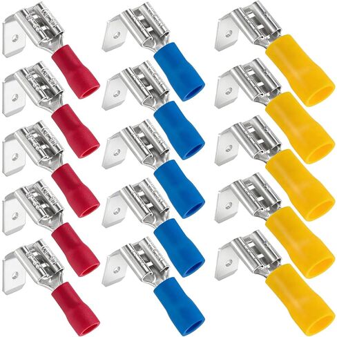 15pcs Semi-Insulated Piggyback Spade Connectors, Brass Quick Splice Double Spade Terminal, 22-10 AWG Piggyback Crimp Connectors Assortment Kit- Red & Blue & Yellow in Saudi Arabia