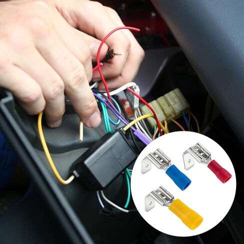 15pcs Semi-Insulated Piggyback Spade Connectors, Brass Quick Splice Double Spade Terminal, 22-10 AWG Piggyback Crimp Connectors Assortment Kit- Red & Blue & Yellow in Saudi Arabia