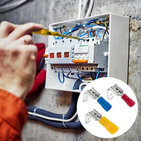 15pcs Semi-Insulated Piggyback Spade Connectors, Brass Quick Splice Double Spade Terminal, 22-10 AWG Piggyback Crimp Connectors Assortment Kit- Red & Blue & Yellow in Saudi Arabia